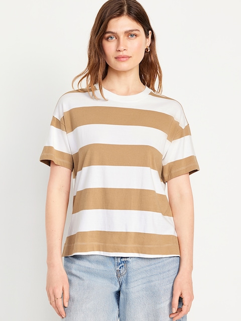 Vintage Crew-Neck T-Shirt - Bold Brown Stripe