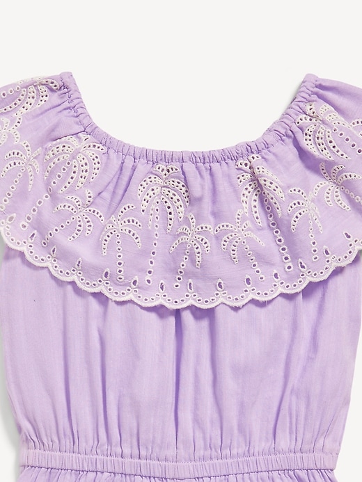 View large product image 2 of 2. Ruffled-Trim Embroidered Romper for Toddler Girls