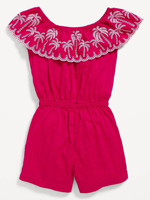 View large product image 1 of 3. Ruffled-Trim Embroidered Romper for Toddler Girls