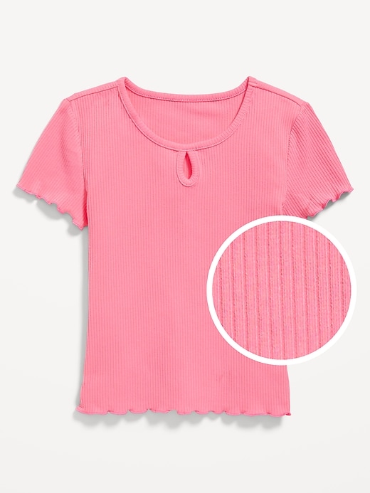 View large product image 1 of 1. Short-Sleeve Keyhole Cutout Lettuce-Edge Top for Girls