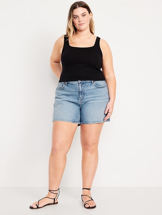 Image number 7 showing, High-Waisted Baggy Jean Shorts -- 5-inch inseam