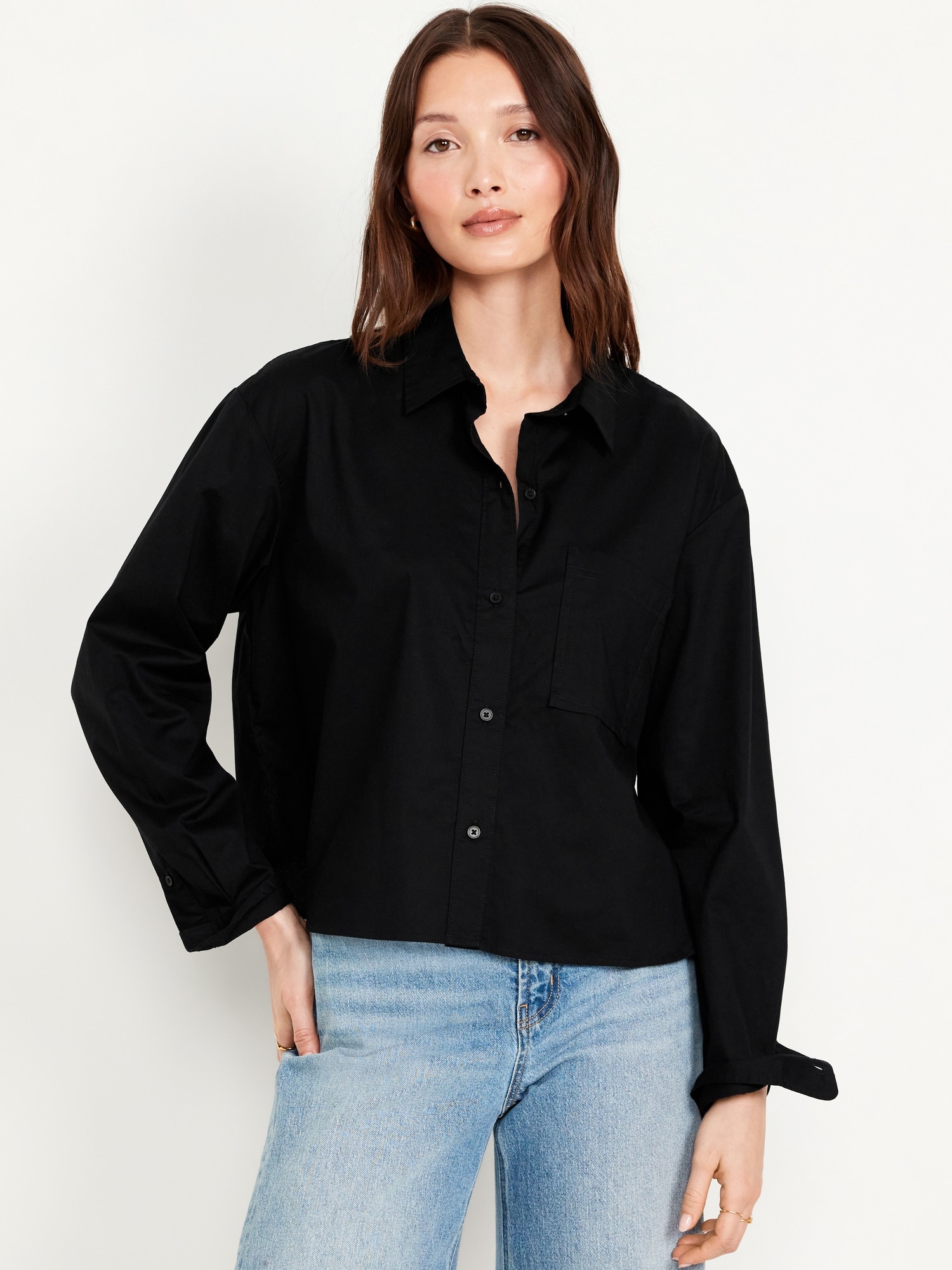 Cropped Loose Button-Down Shirt