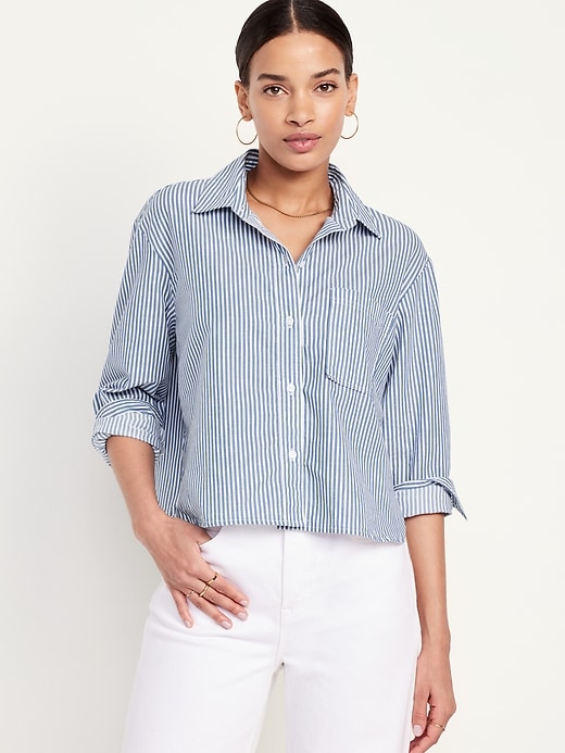 Image number 1 showing, Cropped Loose Button-Down Shirt