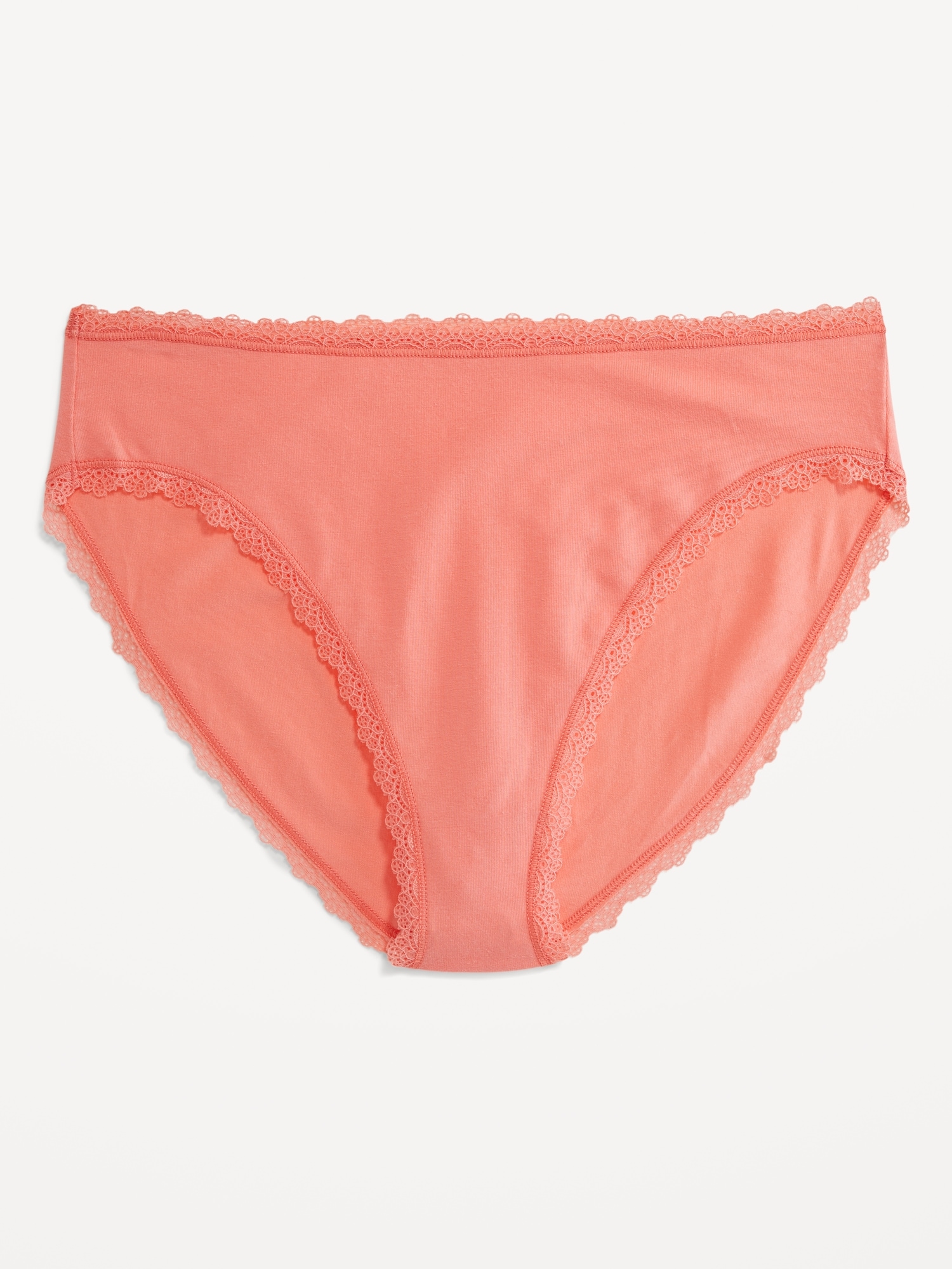 High-Waisted Lace Trim Bikini Underwear