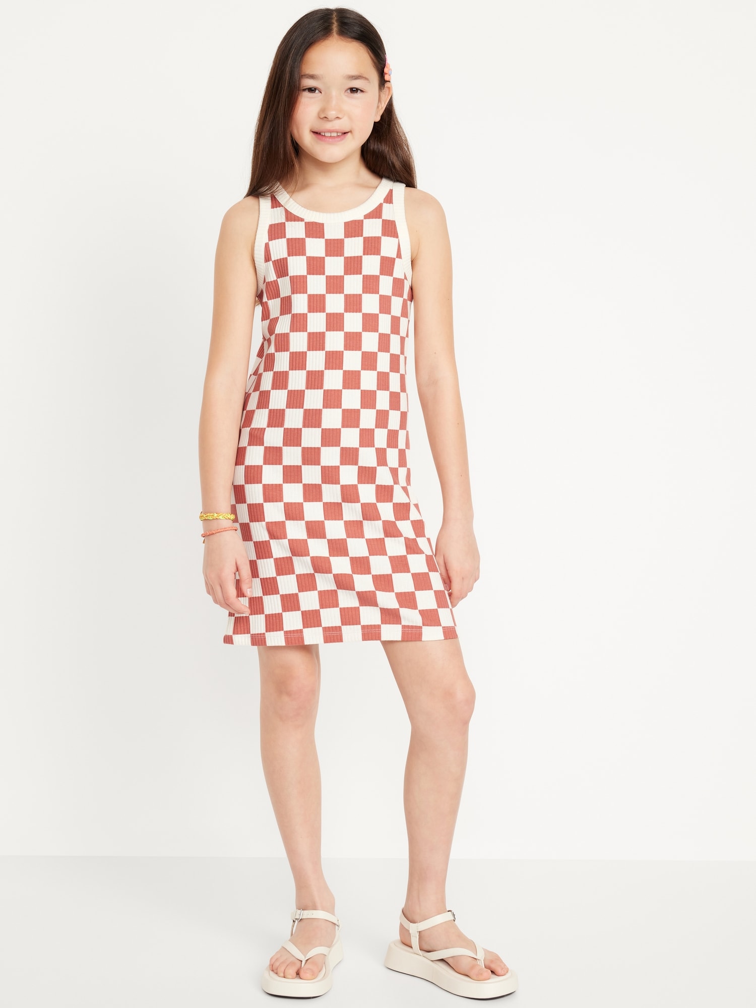 Printed Sleeveless Rib-Knit Dress for Girls