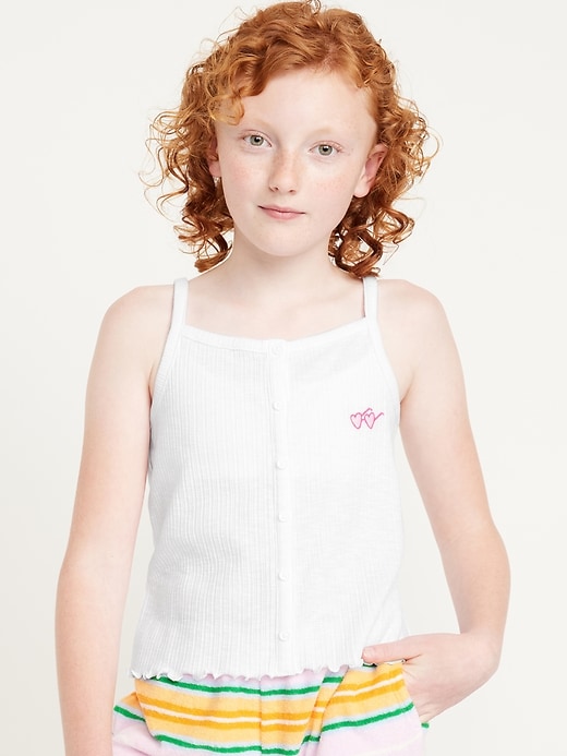 View large product image 1 of 4. Fitted Button-Front Embroidered Graphic Tank Top for Girls