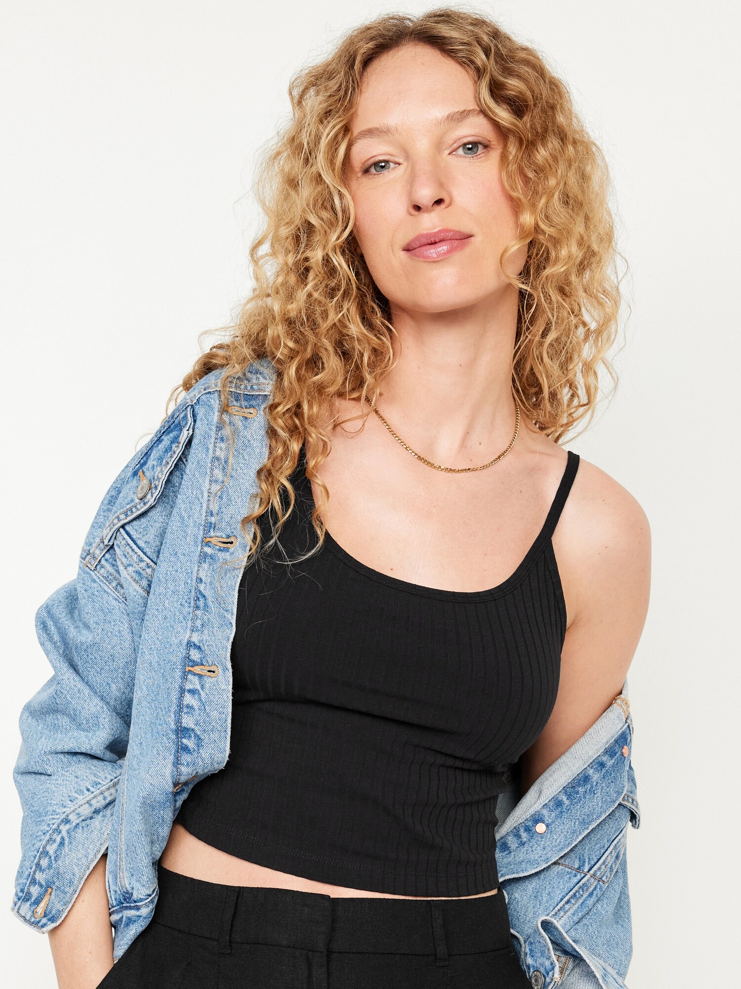 Женский топ Old Navy Fitted Ultra-Crop Ribbed Cami, цвет: Светлый чёрный меланжевый — фото 3