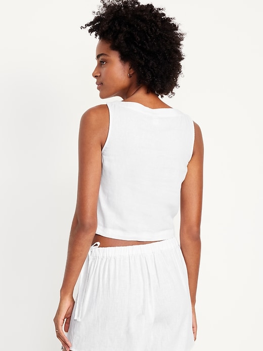 Image number 2 showing, Sleeveless Linen-Blend Cropped Top