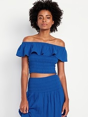 Sleeveless Ruffle-Trim Smocked Top