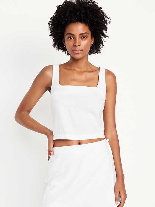 Image number 1 showing, Sleeveless Linen-Blend Cropped Top