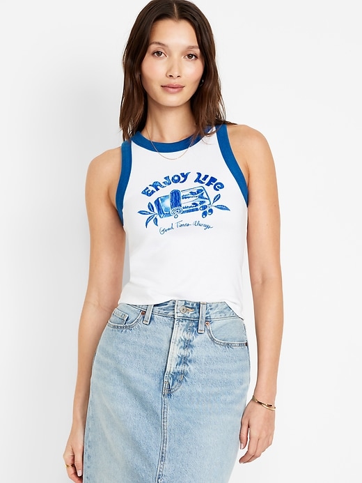 Image number 1 showing, Graphic Crop Tank Top