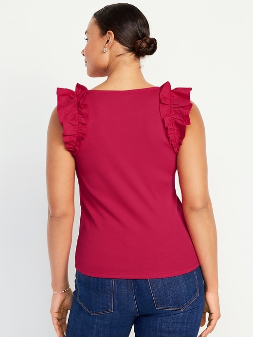 Image number 6 showing, Ruffled Mixed Fabric Tank Top