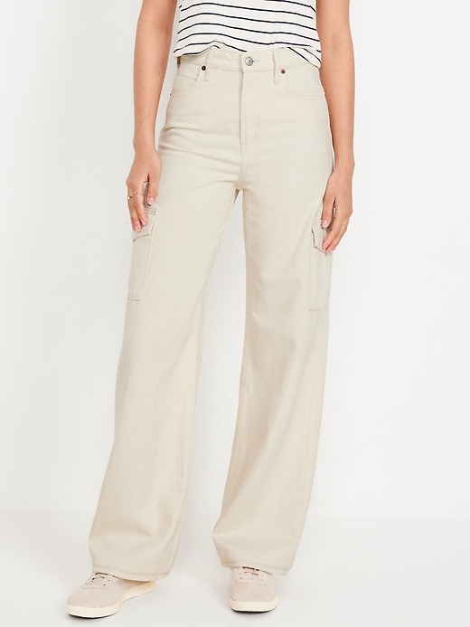 Image number 1 showing, Extra High-Waisted Wide-Leg Cargo Jeans