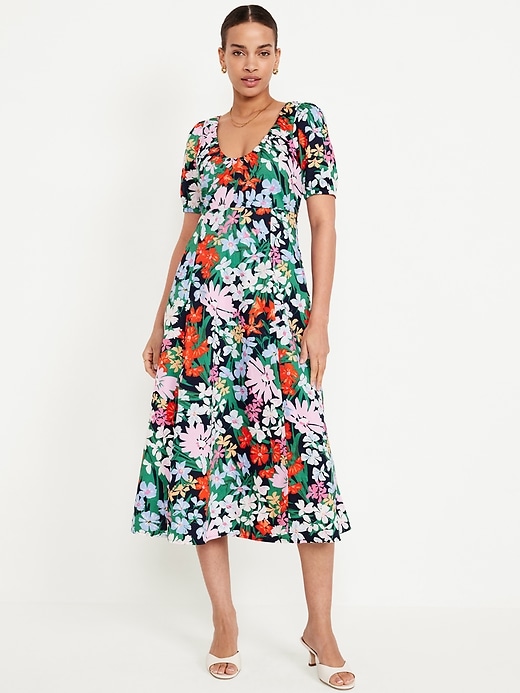 Image number 1 showing, Puff-Sleeve Midi Swing Dress