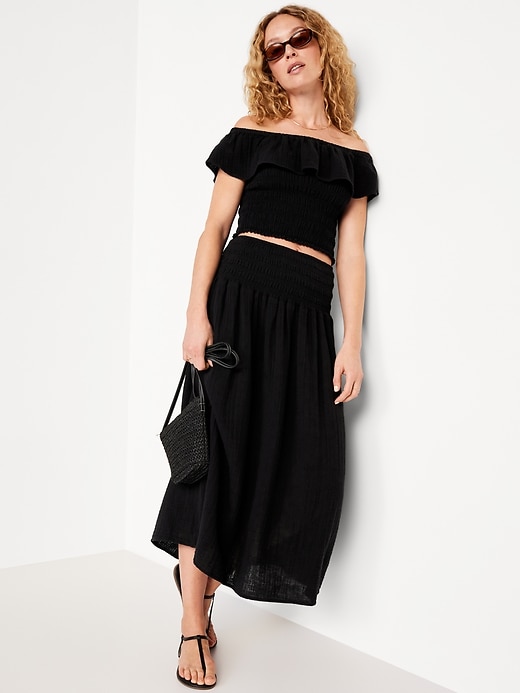 Image number 3 showing, High-Waisted Crinkle Gauze Maxi Skirt