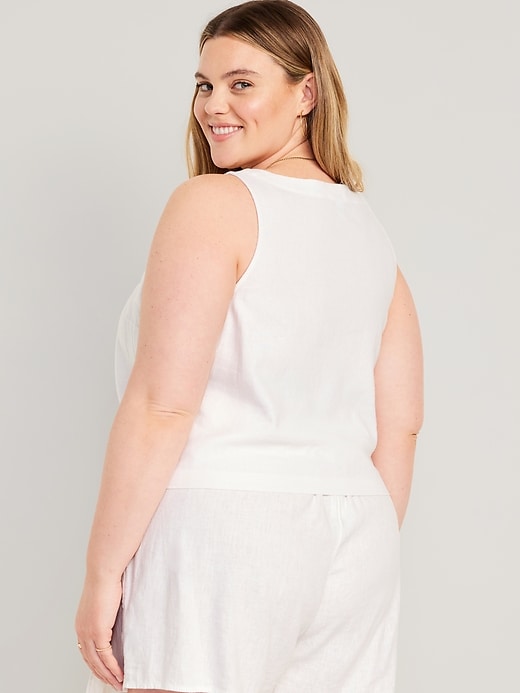 Image number 8 showing, Sleeveless Linen-Blend Cropped Top