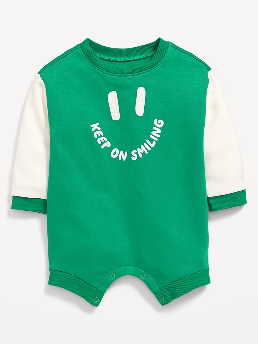 View large product image 1 of 1. Unisex Long-Sleeve Graphic Sweatshirt Romper for Baby