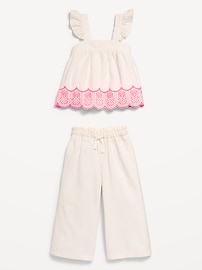 View large product image 3 of 4. Sleeveless Linen-Blend Top and Wide-Leg Pants Set for Toddler Girls