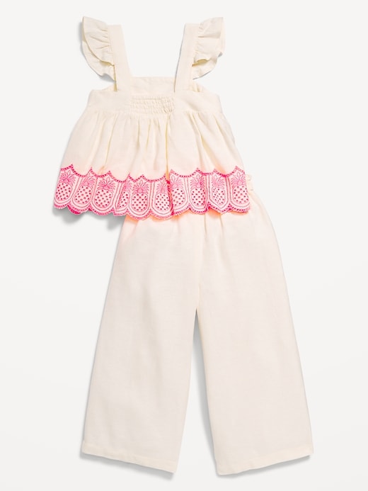 View large product image 2 of 4. Sleeveless Linen-Blend Top and Wide-Leg Pants Set for Toddler Girls