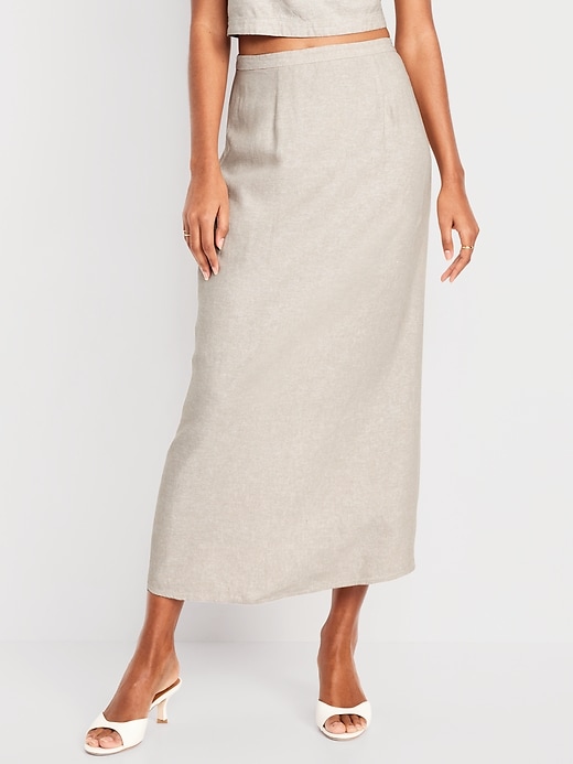 Image number 1 showing, Linen-Blend Maxi Skirt
