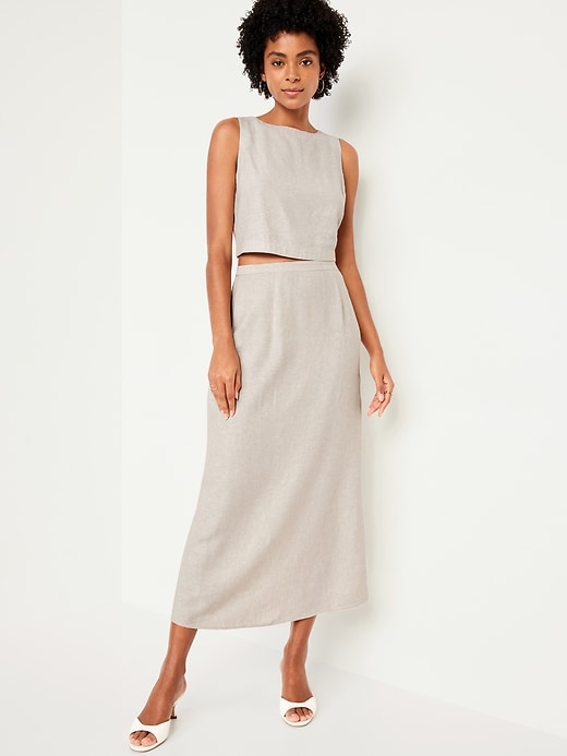 Image number 3 showing, High-Waisted Linen-Blend Maxi Skirt