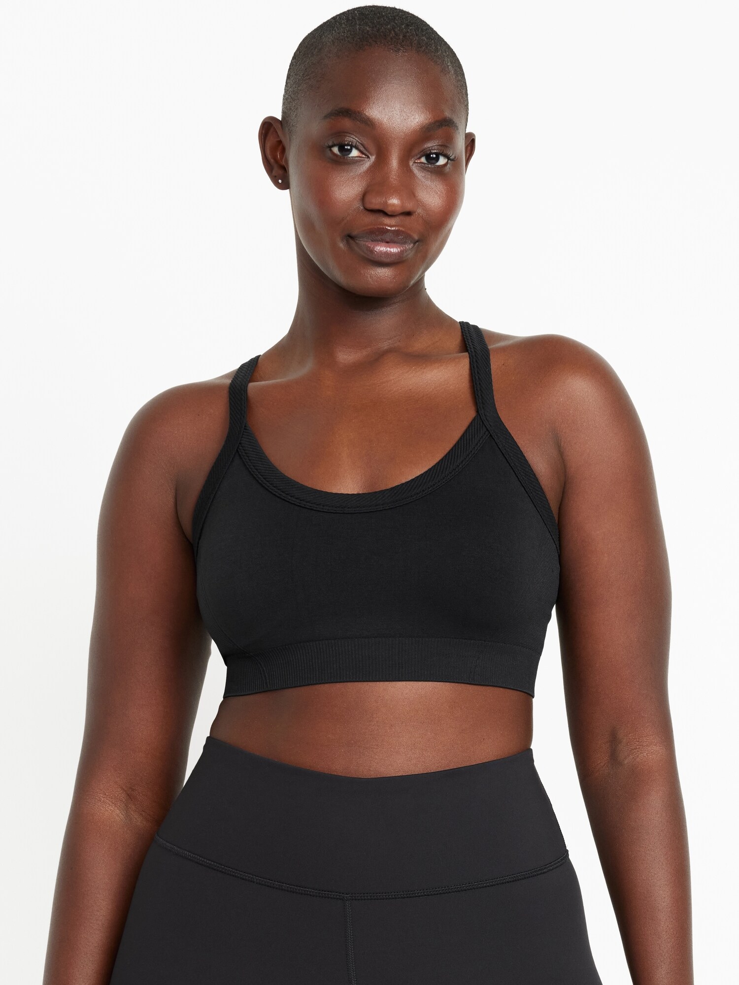 Спортивное бра Fluid, без швов, лёгкая поддержка, в рубчик — Old Navy, цвет: Чёрный — фото 5
