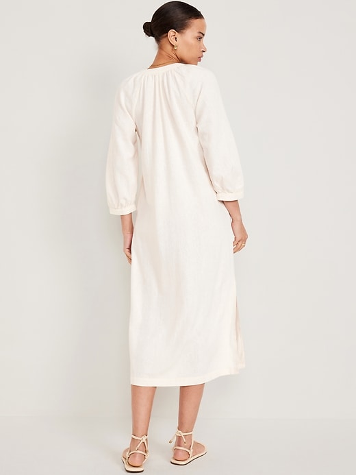 Image number 2 showing, Split-Neck Linen-Blend Midi Dress