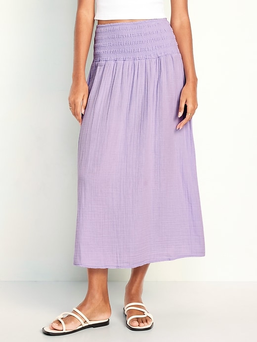 Image number 1 showing, High-Waisted Crinkle Gauze Maxi Skirt
