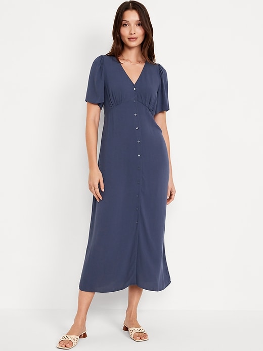 knee length dresses for ladies Red Dress | Navy & Light Blue Stripe Strapless Midi Dress main image 0