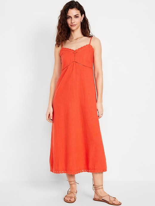 Image number 1 showing, Linen-Blend Cami Midi Dress