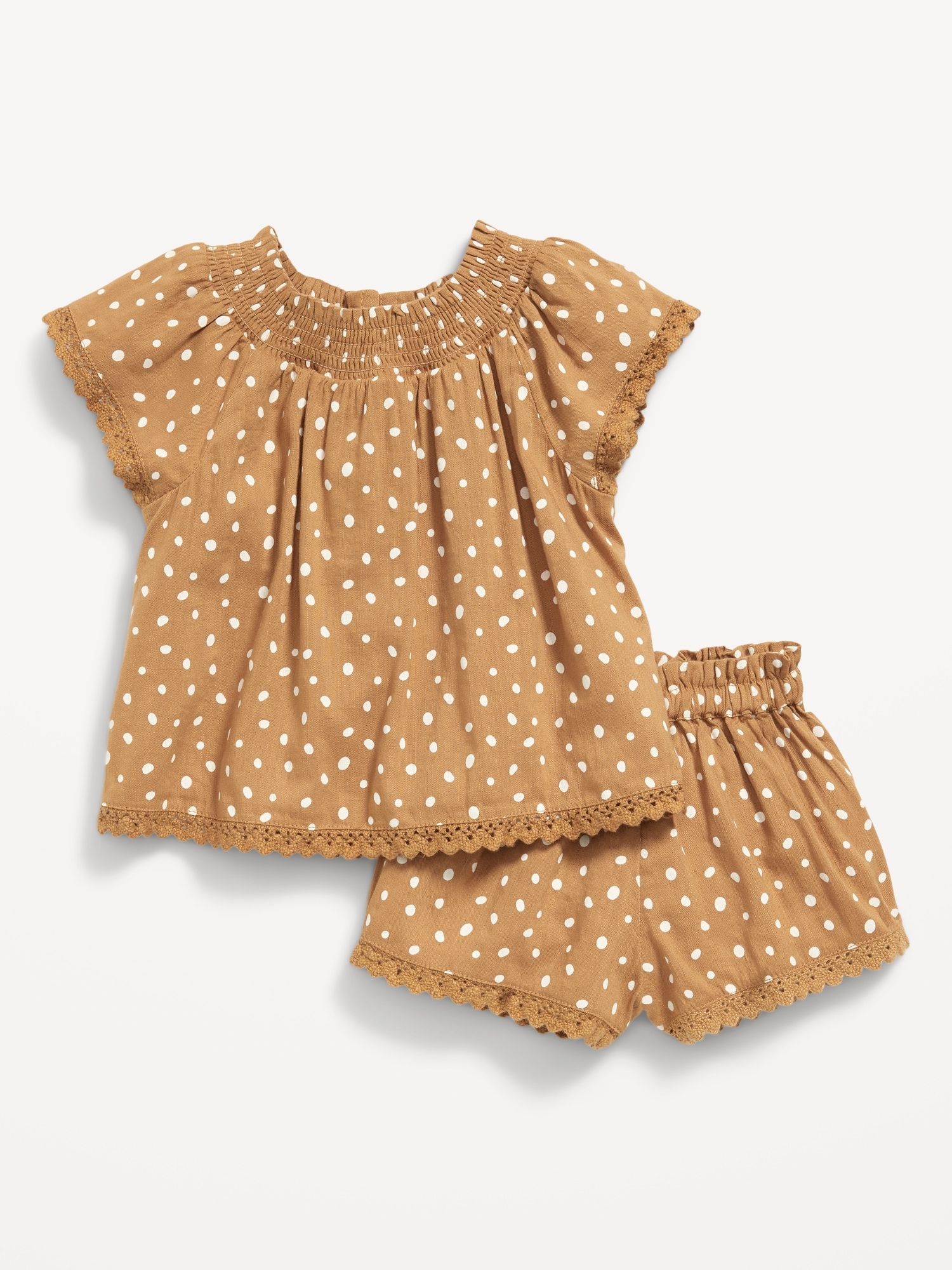 Flutter-Sleeve Scallop-Trim Top and Shorts Set for Baby
