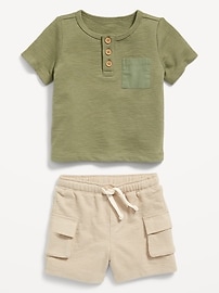 View large product image 3 of 4. Textured Henley Pocket T-Shirt and Shorts Set for Baby