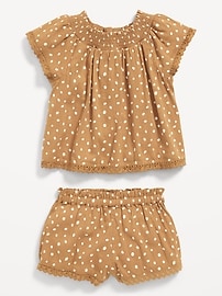 View large product image 3 of 3. Flutter-Sleeve Scallop-Trim Top and Shorts Set for Baby