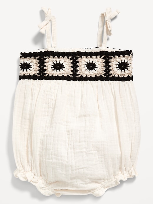 View large product image 2 of 2. Sleeveless Crochet-Trim One-Piece Romper for Baby