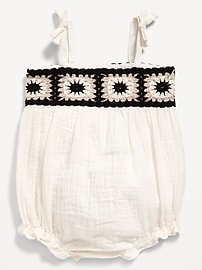 Image number 2 showing, Sleeveless Crochet-Trim One-Piece Romper for Baby