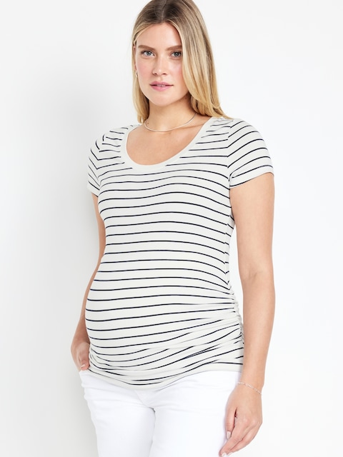 Maternity Scoop-Neck T-Shirt - Black White Stripe