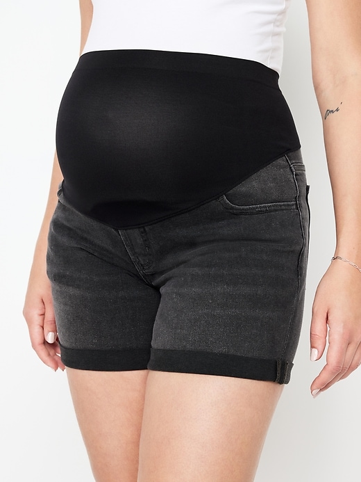 Image number 5 showing, Maternity Full-Panel OG Straight Jean Shorts -- 5-inch inseam