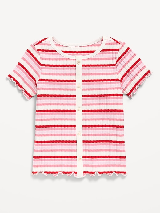 View large product image 1 of 2. Short-Sleeve Lettuce-Edge Button-Front Top for Toddler Girls