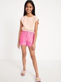 View large product image 3 of 4. Printed Elasticized High-Waisted Utility Jean Shorts for Girls