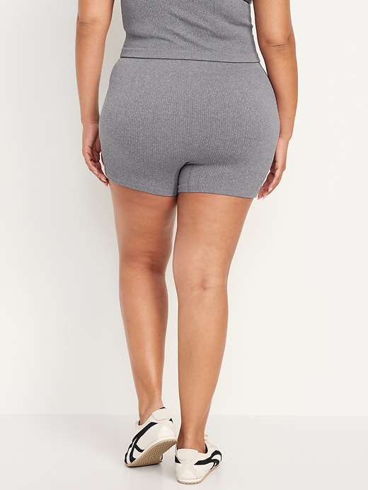 Image number 8 showing, Extra High-Waisted Seamless Ribbed Biker Shorts -- 4-inch inseam