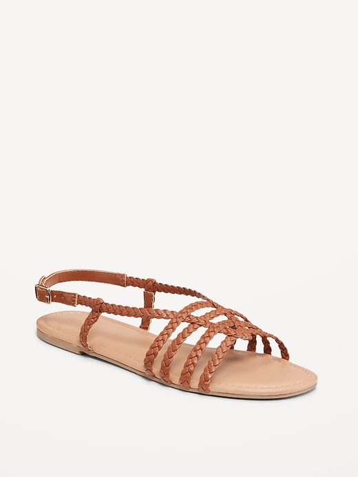 Image number 1 showing, Faux-Leather Braided Flat Sandals