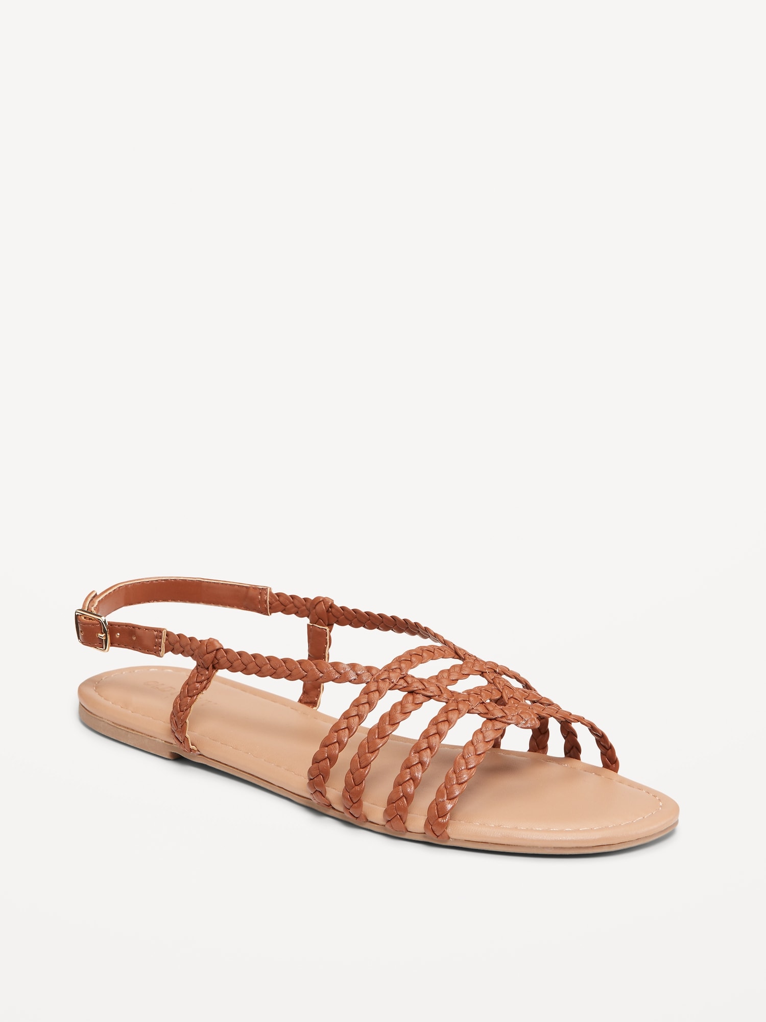 Faux-Leather Braided Flat Sandals