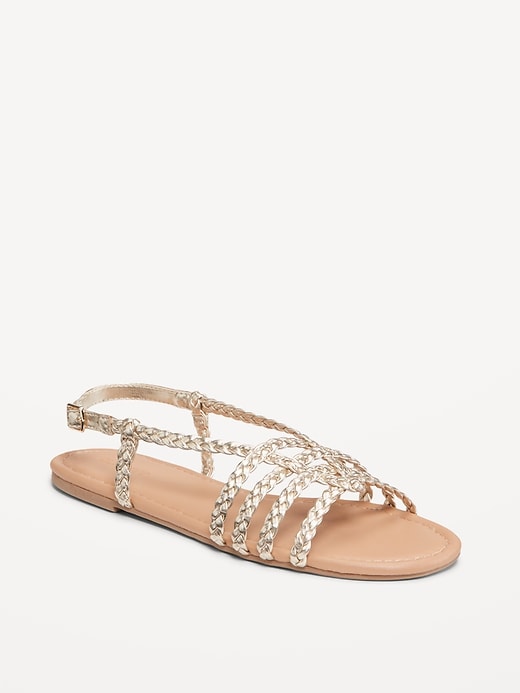 Image number 1 showing, Faux-Leather Braided Flat Sandals