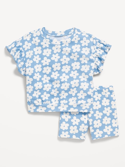 View large product image 1 of 2. Printed Short-Sleeve Ruffle Top and Biker Shorts Set for Toddler Girls