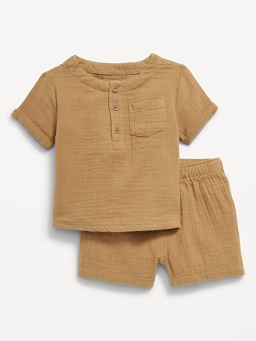View large product image 1 of 3. Double-Weave Henley Top and Shorts Set for Baby