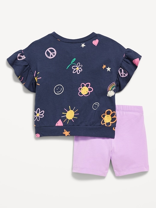 View large product image 2 of 3. Printed Short-Sleeve Ruffle Top and Biker Shorts Set for Toddler Girls