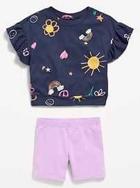 View large product image 3 of 3. Printed Short-Sleeve Ruffle Top and Biker Shorts Set for Toddler Girls