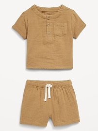 View large product image 3 of 3. Double-Weave Henley Top and Shorts Set for Baby