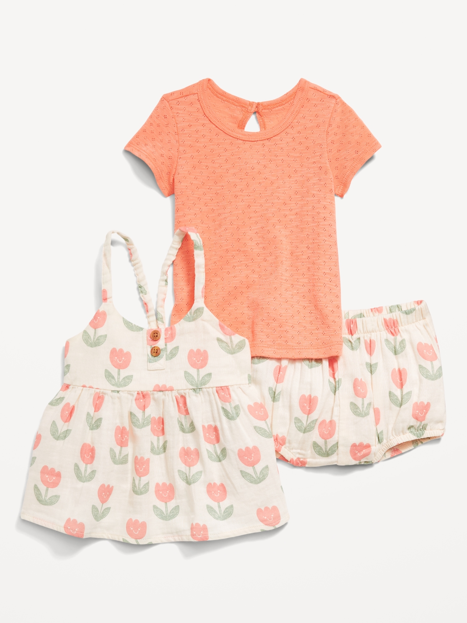 Little Navy Organic-Cotton Dress, T-Shirt, Shorts 3-Piece for Baby