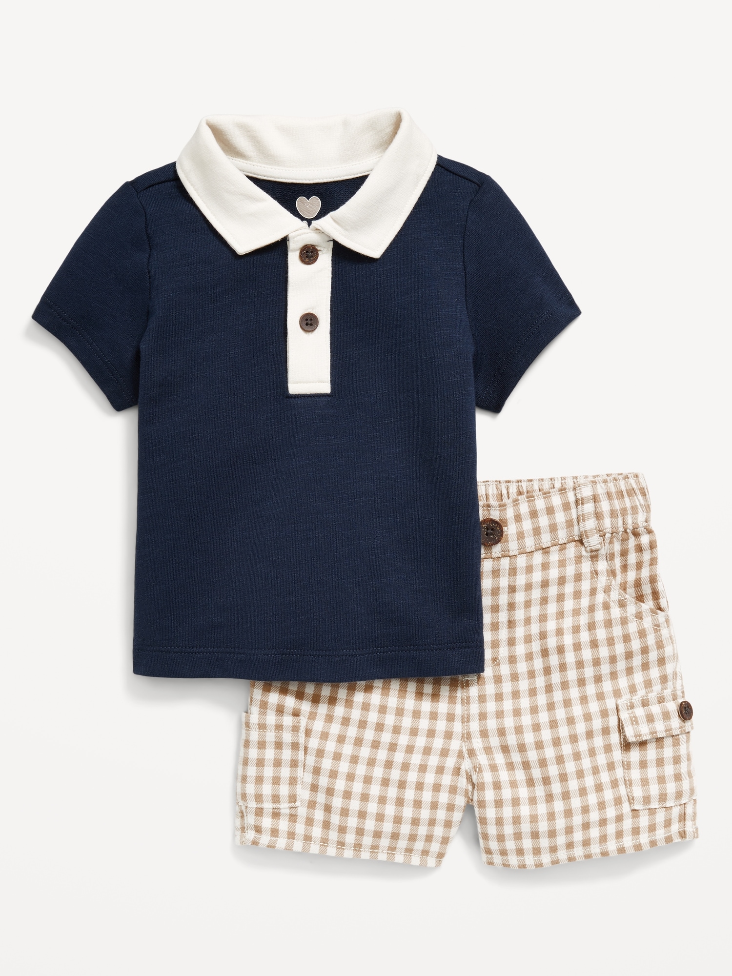Little Navy Organic-Cotton Polo Shirt and Shorts Set for Baby
